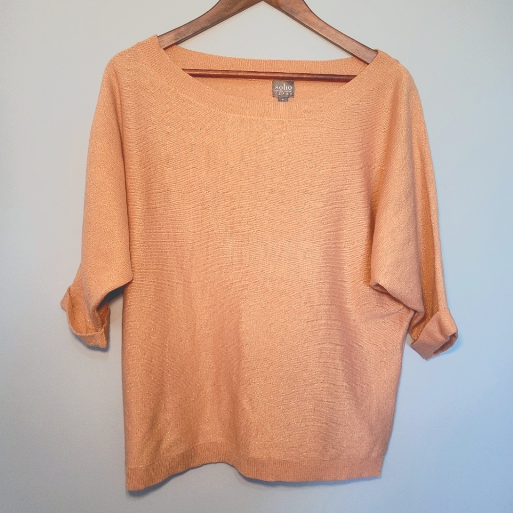 Soho New York & Company Sparkly Pink Sweater Women's Size M Short‎ Cuffed Sleeve